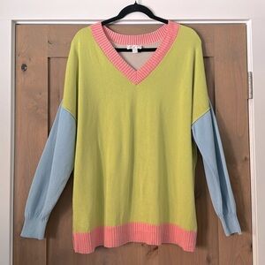 Belle by Kim Gravel Pastel Color Block Sweater Womens XL drop shoulder Cotton